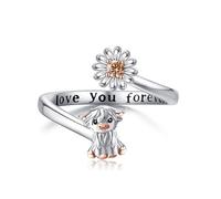 DAYLINLOVE Highland Cow Ring for Women 925 Sterling Silver Daisy Highland Cow Adjustable Open Thumb Ring Animal Flower Jewellery Gifts for Women Girls