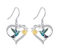 DAYLINLOVE Hummingbird Earrings 925 Sterling Silver Abalone Shell Hummingbird And Sunflower Earrings Dangle Drop Bird Jewelry Gifts for Women