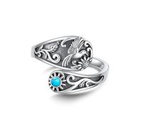 DAYLINLOVE Hummingbird Spoon Ring 925 Sterling Silver Turquoise Sunflower Adjustable Thumb Open Ring Victorian Style Bird Jewellery Gifts for Women Girls Hummingbird Lover