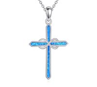 DAYLINLOVE Infinity Cross Necklace 925 Sterling Silver Blue Opal Cross Pendant Simple Religious Jewelry Infinite Faith Protection Amulet for Women Friends Birthday Gift