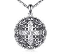 DAYLINLOVE Jerusalem Cross Necklace 925 Sterling Silver Filigree Cross Pendant Necklace Jerusalem Christians Jewelry Gifts for Men Women