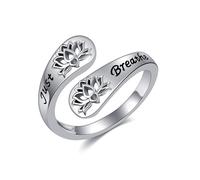 DAYLINLOVE Just Breathe Ring S925 Sterling Silver Adjustable Lotus Ring Spiral Wrap Healing Rings Inspirational Jewelry for Women Mom Wife