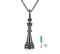 DAYLINLOVE King Chess Urn Necklaces for Ashes 925 Sterling Silver Chess Cremation Necklace for Ashes of Loved One Cremation Jewelry for Men Women