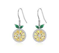 DAYLINLOVE Lemon Earrings 925 Sterling Silver Yellow Crystal Cute Dangle Fun Fruit Lemon Jewelry Gifts for Women Girls Daughter
