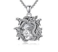 DAYLINLOVE Medusa Necklace 925 Sterling Silver Goth Snake Rose Pendant Necklace Gothic Myth Medusa Jewellery Gifts for Women Unisex Goth Lover