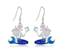 DAYLINLOVE Mermaid Earrings 925 Sterling Silver Moonstone Mermaid Dangle Earrings Beach Jewelry Gifts For Women Mermaid Lovers Mother Friends