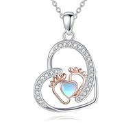 DAYLINLOVE Mom to Be Gifts for First Time Mom 925 Sterling Silver Pregnancy Moonstone Pendant Necklace Maternity Baby Feet Jewellery Gifts for Women Girls Wife Daughter Sister Friends