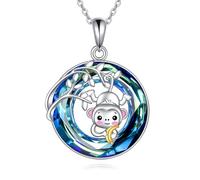 DAYLINLOVE Monkey Necklace 925 Sterling Silver Monkey Crystal Pendant Necklace Cute Animal Jewellery Gift for Women