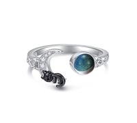 DAYLINLOVE Mood Ring 925 Sterling Silver Moon Black Cat Adjustable Thumb Open Ring Mood Jewellery Gifts for Women Mom Grandma