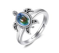 DAYLINLOVE Mood Ring 925 Sterling Silver Sea Turtle Adjustable Thumb Open Ring Ocean Starfish Jewellery Gifts for Women Men
