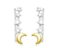 DAYLINLOVE Moon and Star Earrings 925 Sterling Silver Moon and Star Ear Crawlers Ear Climber Hypoallergenic Earrings for Women
