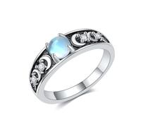 DAYLINLOVE Moon Phase Ring 925 Sterling Silver Moonstone Ring Geometric Crescent Moon Jewellery Gifts for Women Girls Moon Phase Lover(8)
