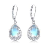 DAYLINLOVE Moonstone Earrings 925 Sterling Silver Moonstone Filigree Leverback Earrings Teardrop Drop Dangle Earrings Moonstone Jewelry Gifts for Women Mom Wife