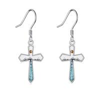 DAYLINLOVE Mountain Earrings 925 Sterling Silver Mustard Seed Cross Turquoise Earrings Mountain Faith Jewelry Gifts for Women