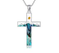 DAYLINLOVE Mountain Necklace 925 Sterling Silver Cross Mustard Seed Pendant Nature Jewellery Gift For Women Outdoorsy Skiers Hikers Campers Climbers Nature Lovers