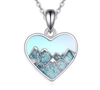 DAYLINLOVE Mountain Necklace 925 Sterling Silver Heart Moonstone Mountain Pendant Jewellery Gift for Women Men
