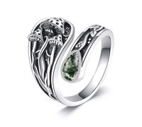 DAYLINLOVE Mushroom Spoon Rings 925 Sterling Silver Moss Agate Mushroom Thumb Ring Vintage Jewelry Gifts for Women Men