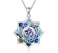 DAYLINLOVE Om Necklace 925 Sterling Silver Abalone Shell Lotus Necklace Buddhist Spiritual Jewelry Gift For Women Mom Wife Yoga Lovers