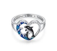 DAYLINLOVE Orca Ring 925 Sterling Silver Killer Whale Mother Daughter Rings Ocean Beach Sea Orca Mom Jewellery Gift for Women Mum Grandma(8)