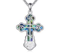 DAYLINLOVE Orthodox Cross Necklace 925 Sterling Silver Abalone Shell Eastern Orthodox Cross Necklace Religious Jewelry Gifts for Men Women