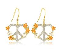 DAYLINLOVE Peace Sign Earrings 925 Sterling Silver Flower Peace Sign Heart Shape Dangle Drop Earrings Hippie Jewellery Christmas Gifts for Women Girls Hippy Peace Lover