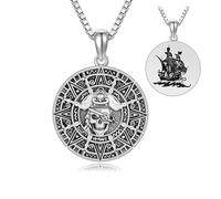 DAYLINLOVE Pirate Coin Necklace 925 Sterling Silver Pirate Skull Necklaces Viking Jewelry for Men Women Pirates Halloween Gifts