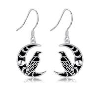 DAYLINLOVE Raven Earrings 925 Sterling Silver Moon Phase Crow Earrings Halloween Christmas Raven Jewelry Gifts for Women