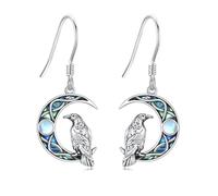 DAYLINLOVE Raven Earrings 925 Sterling Silver Moonstone Abalone Shell Moon Crow Dangle Earrings Raven Jewelry Gift for Women Raven Lovers