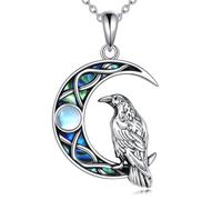 DAYLINLOVE Raven Necklace 925 Sterling Silver Moonstone Abalone Shell Moon Crow Pendant Necklace Raven Jewelry Gift for Women Raven Lovers