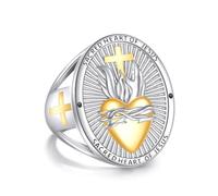 DAYLINLOVE Sacred Heart of Jesus Ring for Men S925 Sterling Silver Cross Jesus Ring God's Love Jewelry Amulet Gifts for Women Men (Sacred Heart of Jesus, 8)