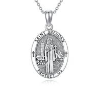 DAYLINLOVE Saint Brendan Necklace Sterling Silver 925 St Brendan Medal Pendant Necklace Protection Religion Jewelry for Men Women