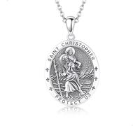 DAYLINLOVE Saint Christopher Necklace 925 Sterling Silver St Christopher Medal Pendant Necklace Religious Protection Saint Christopher Jewelry Amulet Gifts for Men Women Traveller