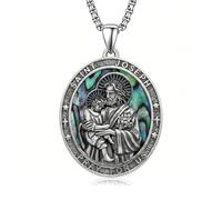 DAYLINLOVE Saint Joseph Necklace 925 Sterling Silver St Joseph Abalone Shell Pendant Necklace Christian Religious Catholic Jewellery Gift for Women Men
