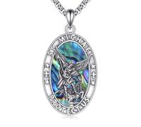DAYLINLOVE Saint Michael Necklace 925 Sterling Silver St Michael Abalone Shell Pendant Necklace Christian Religious Catholic Jewellery Gifts for Women Men