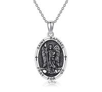 DAYLINLOVE Saint Raphael Medal Necklace 925 Sterling Silver Archangel St. Raphael Coin Medallion Pendant Necklace Protection Religion Jewelry Gifts for Women Men
