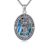 DAYLINLOVE Saint Raphael Necklace 925 Sterling Silver St Raphael the Archangel Abalone Shell Pendant Necklace Christian Religious Amulet Catholic Medallions Jewellery Gifts for Women Men