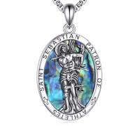 DAYLINLOVE Saint Sebastian Necklace 925 Sterling Silver St Sebastian Abalone Shell Pendant Necklace Patron Catholic Amulet Christian Religious Jewellery Gifts for Women Men