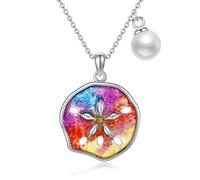 DAYLINLOVE Sand Dollar Necklace S925 Sterling Silver Colored Sand Dollar Pendant Necklaces with Pearl Ocean Beach Jewelry Gifts for Women