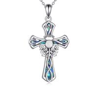 DAYLINLOVE Scottish Thistle Cross Necklace 925 Sterling Silver Celtic Knot Scottish Cross Necklace Religious Jewelry Scottish Gifts for Women
