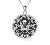 DAYLINLOVE Scottish Thistle Necklace 925 Sterling Silver Black Onyx Celtic Knot Thistle Pendant Necklace Scottish Jewelry Gifts for Women