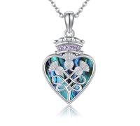 DAYLINLOVE Scottish Thistle Necklace S925 Sterling Silver Celtic Knot Necklaces Heart Shaped Abalone Shell Pendant Scottish Thistle Jewelry Gifts For Women Valentine's Day Gifts