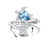 DAYLINLOVE Sea Turtle Ring for Women 925 Sterling Silver Rotating starfish Rings I Love You Forever Cute Ocean Tortoise Ring Jewelry Mother Day Christmas Gifts