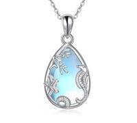 DAYLINLOVE Seahorse Necklace 925 Sterling Silver Hippocampus Moonstone Pendant Necklace Starfish Animal Sea Ocean Jewellery Gifts for Women Girls