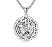 DAYLINLOVE Serenity Prayer Necklace 925 Sterling Silver Praying Hands Pendant Necklace Christian Religious Lords Prayer Bible Verse Courage Wisdom Jewellery Gifts for Men Women Unisex