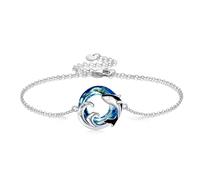 DAYLINLOVE Shark Bracelet 925 Sterling Silver Blue Crystal Shark Pendant Bracelet Sea Shark Jewelry for Women Shark Ocean Lovers