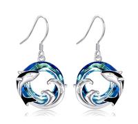 DAYLINLOVE Shark Themed Gifts 925 Sterling Silver Blue Crystal Shark Earrings Dangle Drop Shark Jewelry Gifts for Women Shark Lovers