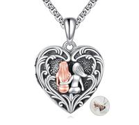 DAYLINLOVE Sisters Locket Necklace 925 Sterling Silver Sisters Heart Locket Pendant That Holds 1-2 Pictures Heart Shaped Jewellery Commemorative Gift for Women Men