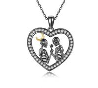DAYLINLOVE Skeleton Necklace 925 Sterling Silver Skeleton Lover Pendant Necklace Skull Gothic Jewellery For Women Men