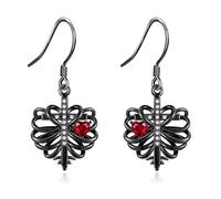 DAYLINLOVE Skeleton Rib Earrings 925 Sterling Silver Goth Cross Dangle Drop Earrings Gothic Skull Rib Cage Heart Jewellery Gifts for Women Unisex Goth Lover