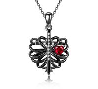 DAYLINLOVE Skeleton Rib Necklace 925 Sterling Silver Goth Cross Pendant Necklace Gothic Skull Rib Cage Heart Jewellery Gifts for Women Unisex Goth Lover